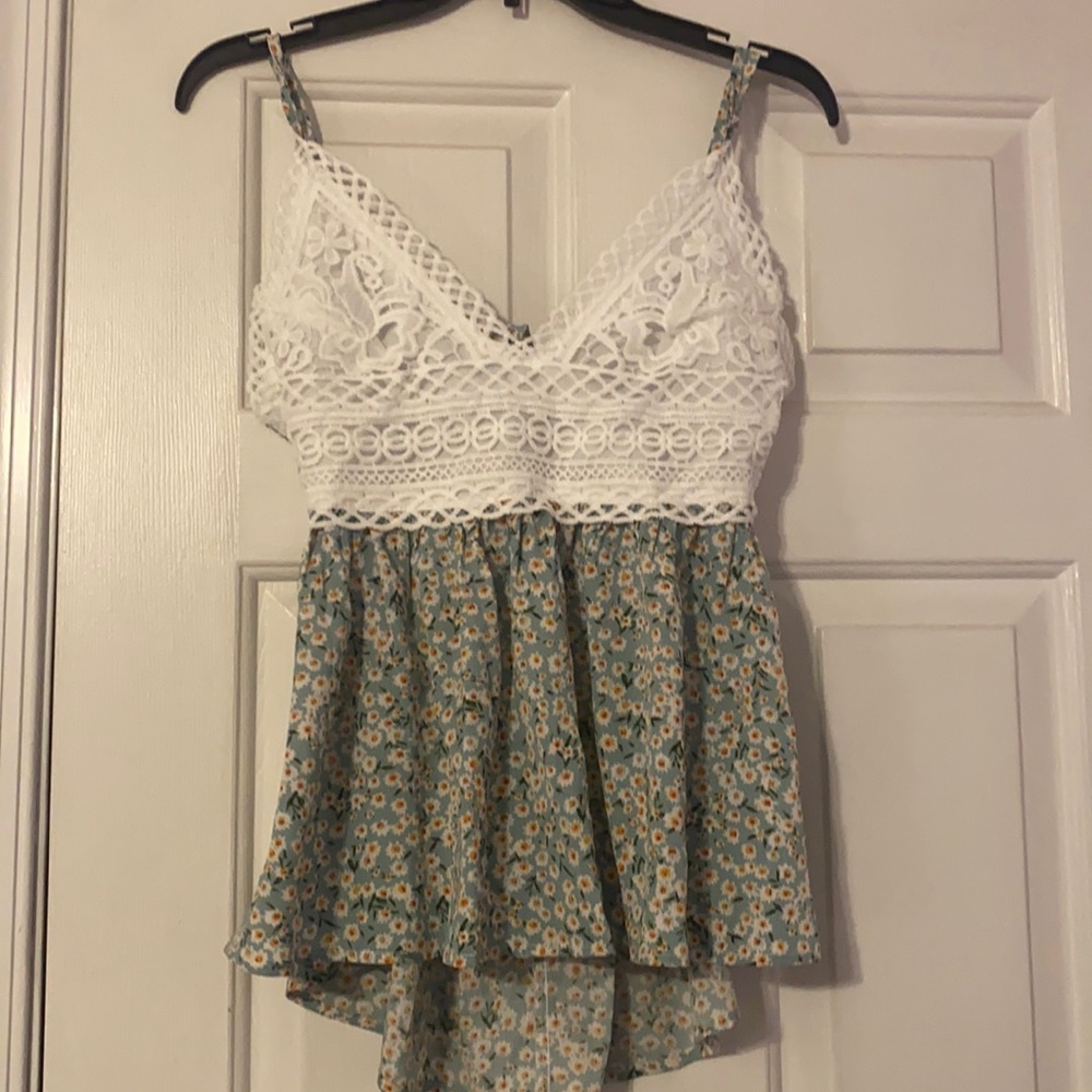 Green and White tank top